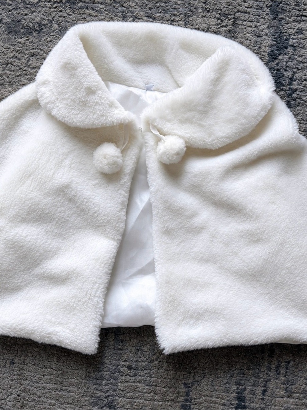 Kids White Faux-Fur Cape Jacket with Pom-Pom Closure Xxl